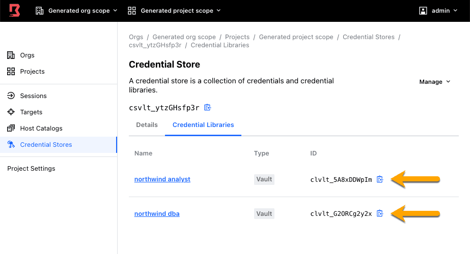 Admin Console Credential Libraries