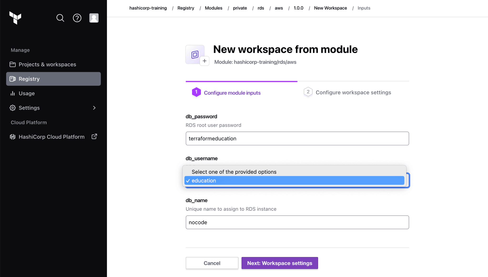 Configure no-code module variables