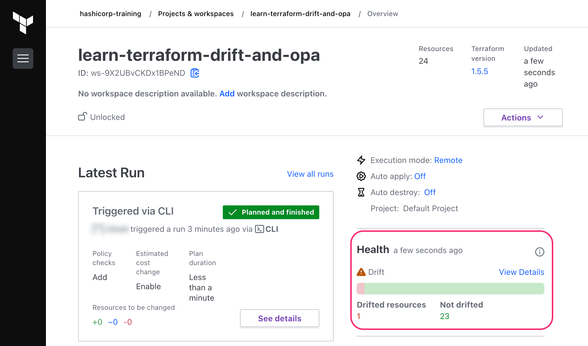 HCP Terraform drift detection