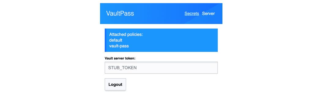 Chrome extension VaultPass logged in with stub value