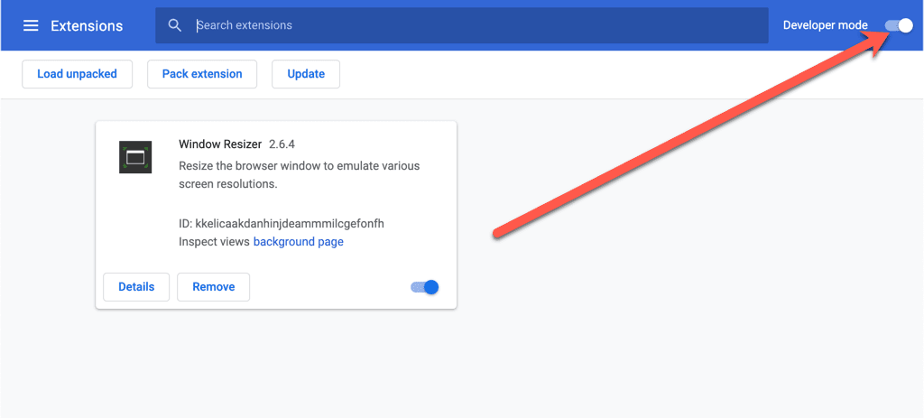 Chrome extensions developer mode enabled