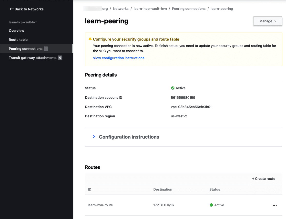 HVN peering connection